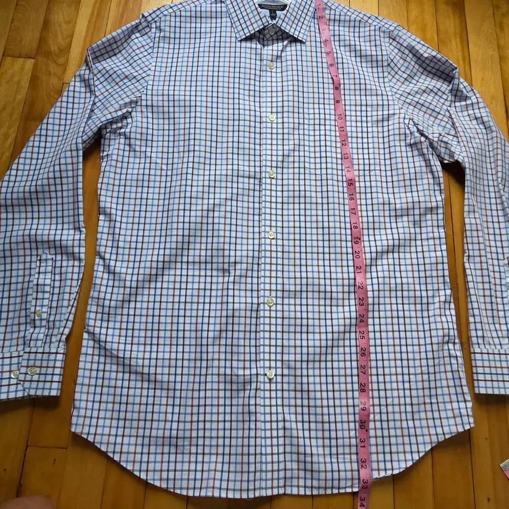Banana Republic Men’s Non‑Iron Plaid Shirt Tall L Blue Brown Cotton Classic Fit
